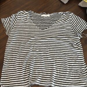 Urban Outfitters Black and White Striped V-Neck Tee
